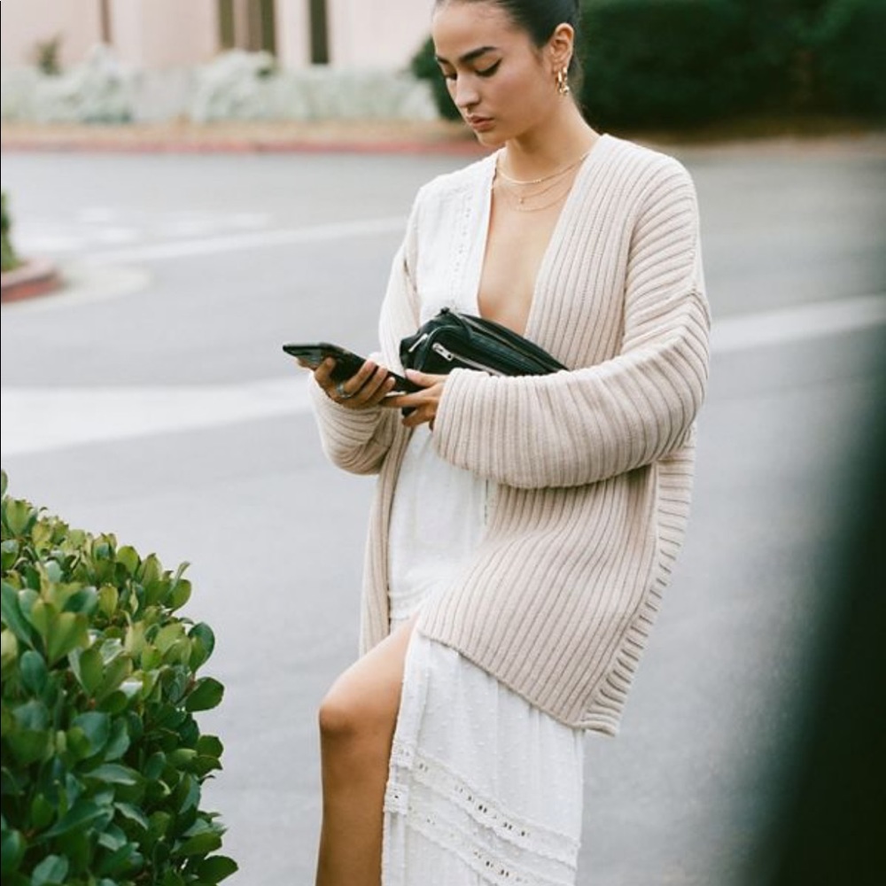 UO leo open ribbed cardigan in cream